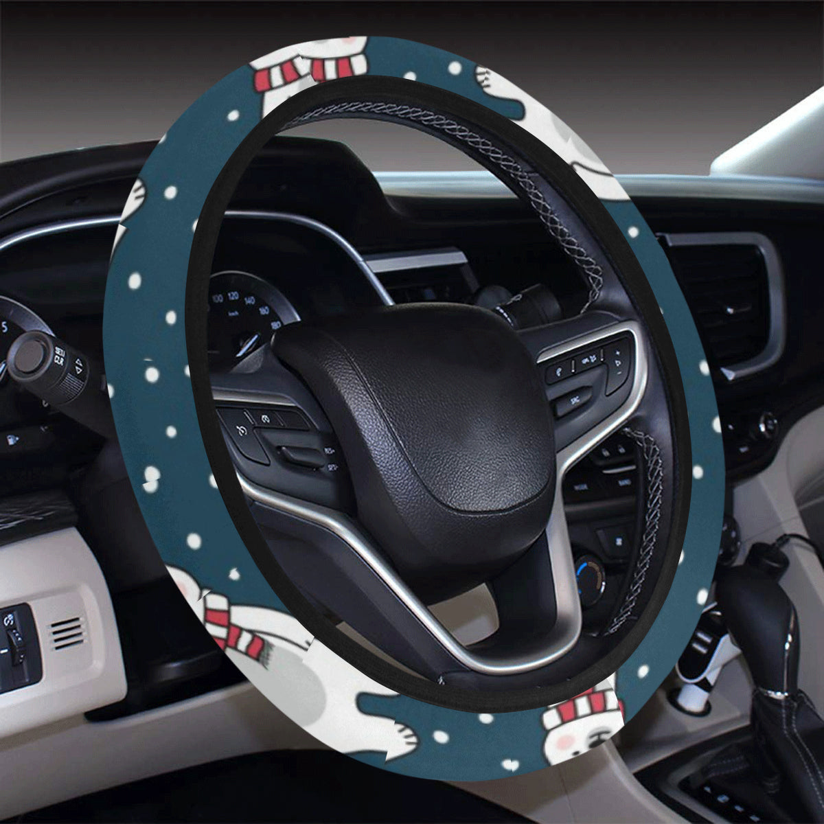 Polar Bear Pattern Print Design PB05 Steering Wheel Cover with Elastic Edge