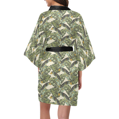 Banana Leaf Pattern Print Design 04 Women's Short Kimono
