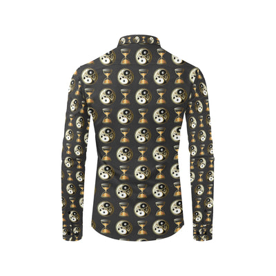 Yin Yang Skull Themed Design Print Men's Long Sleeve Shirt