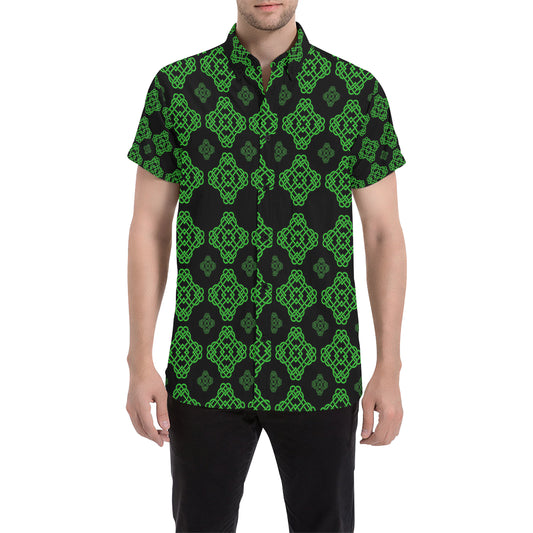 Celtic Knot Green Neon Design Men's Short Sleeve Button Up Shirt