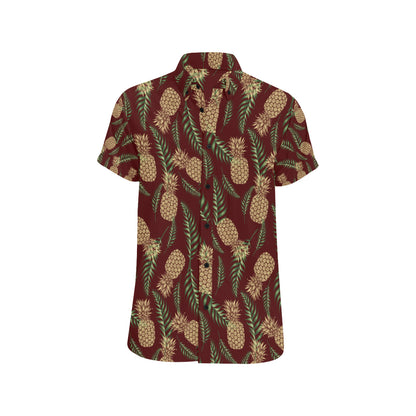 Pineapple Pattern Print Design PP013 Men's Short Sleeve Button Up Shirt