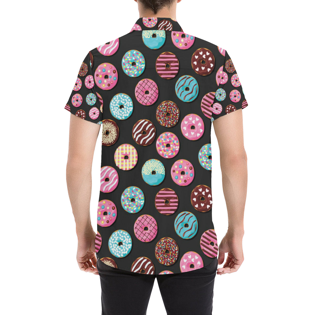 Donut Pattern Print Design DN02 Men's Short Sleeve Button Up Shirt