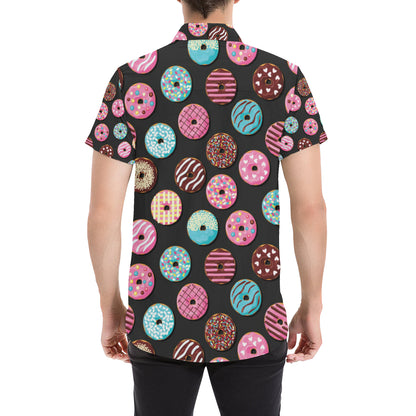 Donut Pattern Print Design DN02 Men's Short Sleeve Button Up Shirt