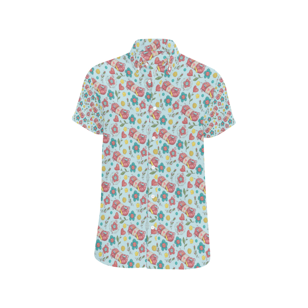 Crochet Pattern Print Design 01 Men's Short Sleeve Button Up Shirt