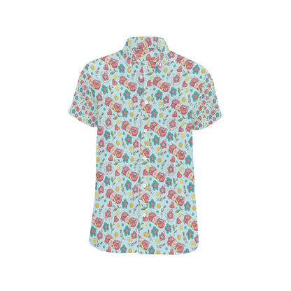 Crochet Pattern Print Design 01 Men's Short Sleeve Button Up Shirt