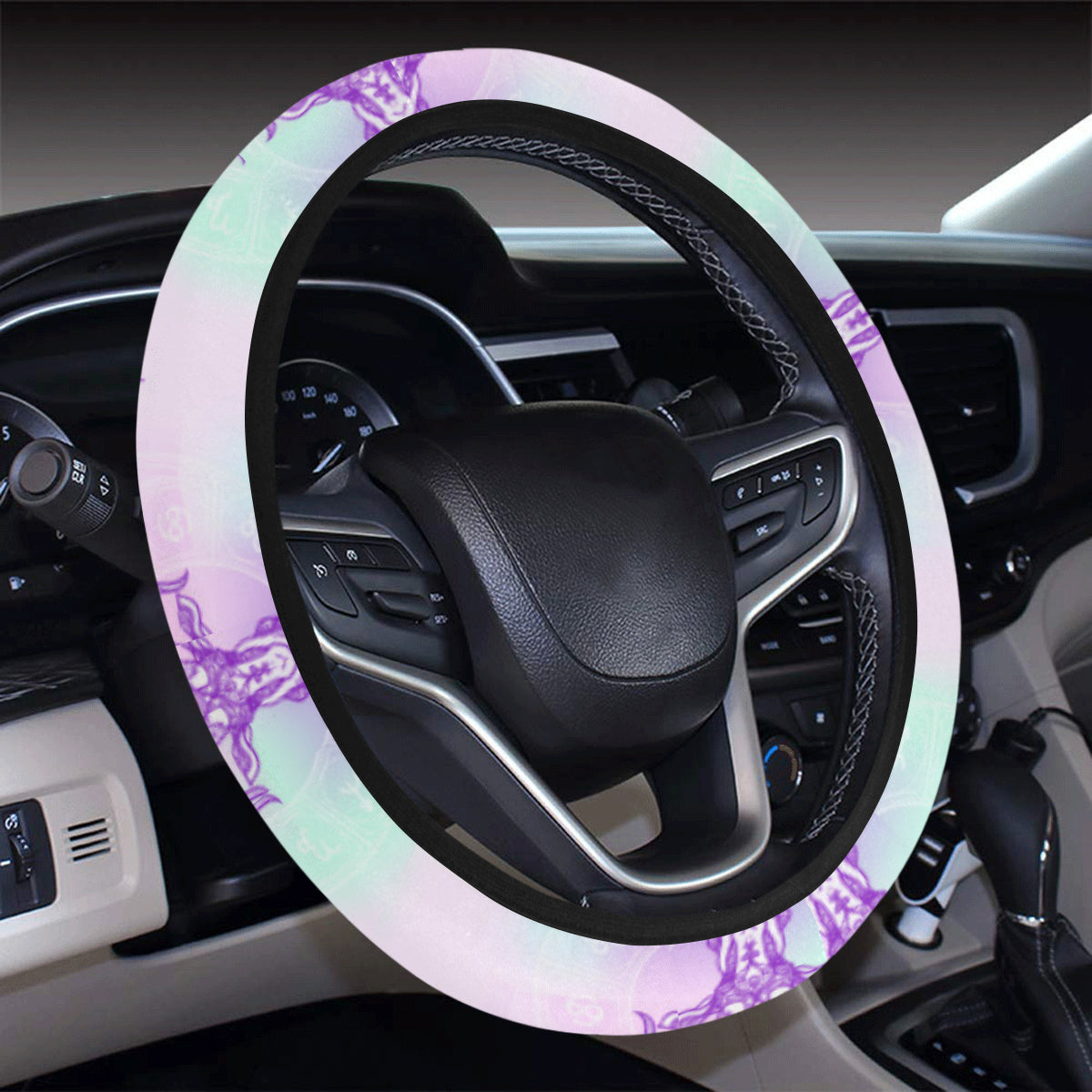 Capricorn Zodiac Pattern Print Design 02 Steering Wheel Cover with Elastic Edge