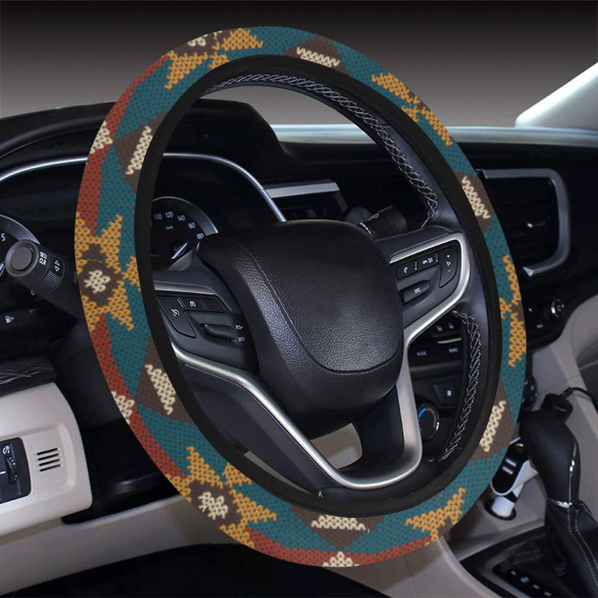 Knit Aztec Tribal Steering Wheel Cover with Elastic Edge