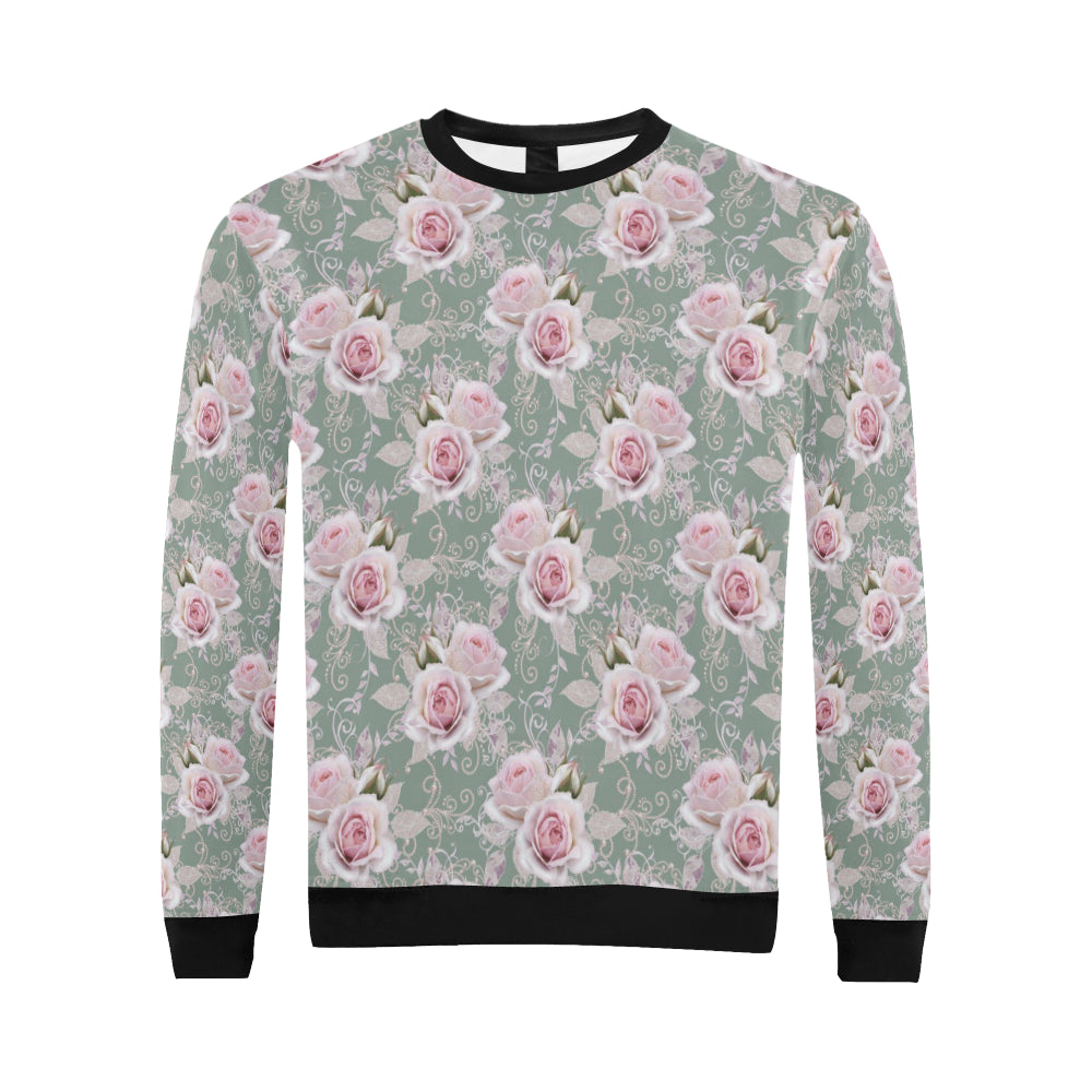 Rose White Pattern Print Design RO012 Men Long Sleeve Sweatshirt