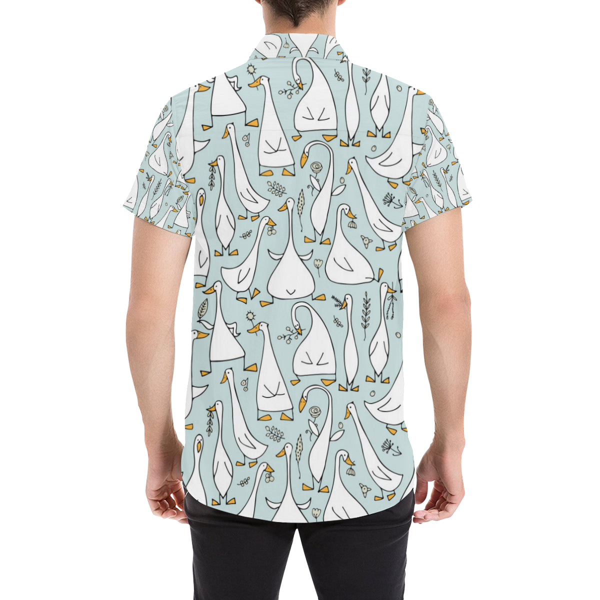 Goose Pattern Print Design 03 Men's Short Sleeve Button Up Shirt