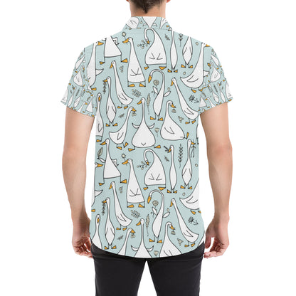 Goose Pattern Print Design 03 Men's Short Sleeve Button Up Shirt