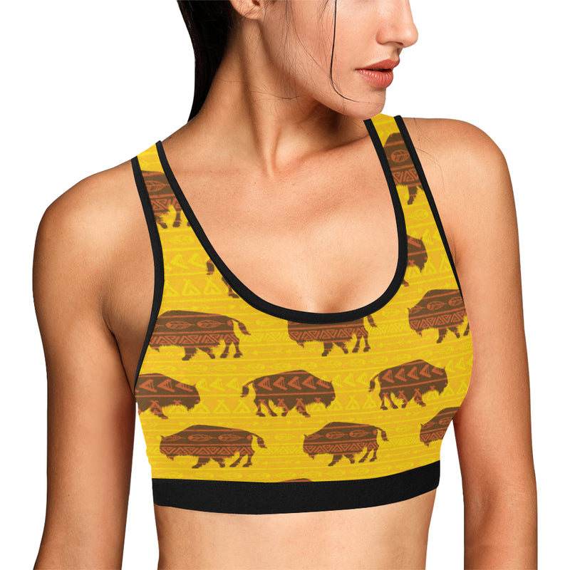 Bison Native Pattern Print Design 01 Sports Bra