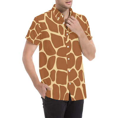 Giraffe Texture Print Men's Short Sleeve Button Up Shirt