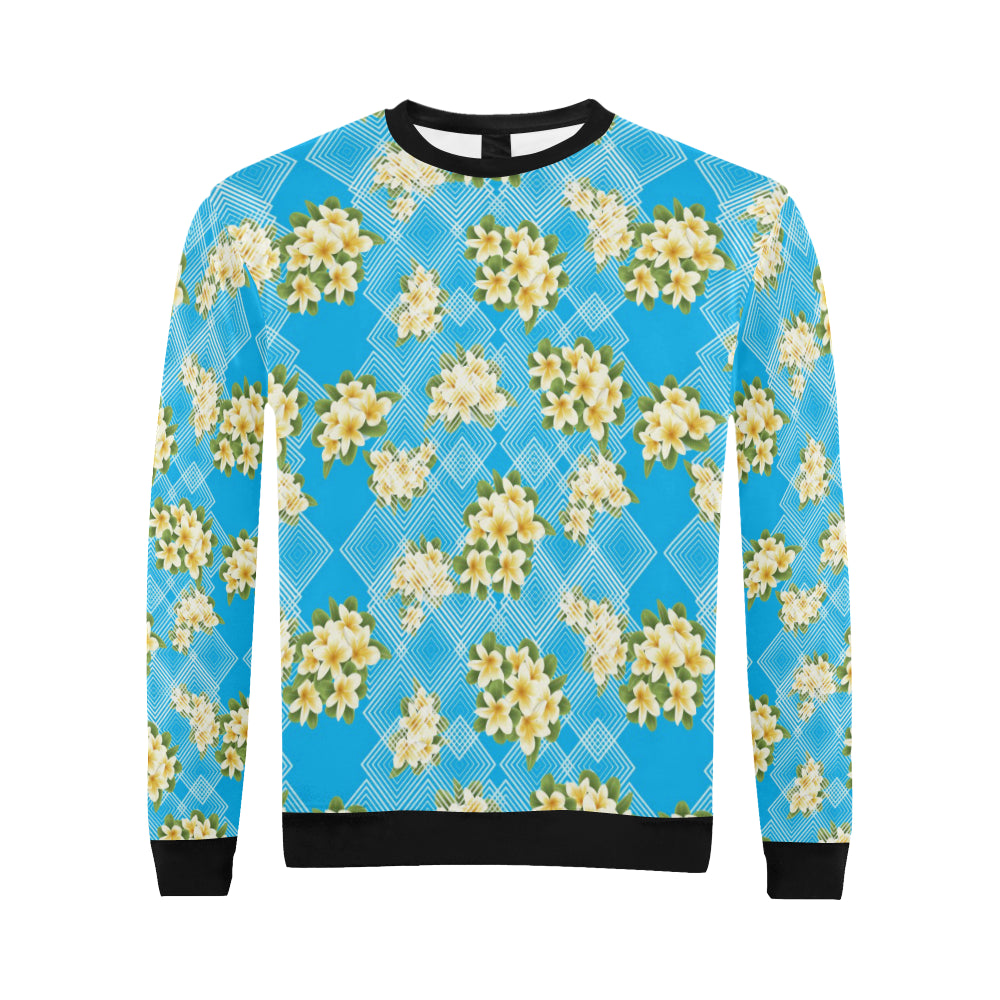 Yellow Plumeria Design Print Pattern Men Long Sleeve Sweatshirt