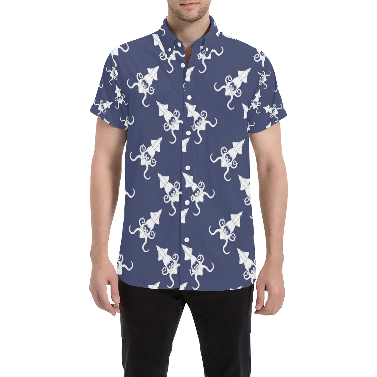 Giant Squid Pattern Print Design 02 Men's Short Sleeve Button Up Shirt