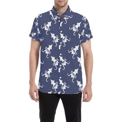 Giant Squid Pattern Print Design 02 Men's Short Sleeve Button Up Shirt