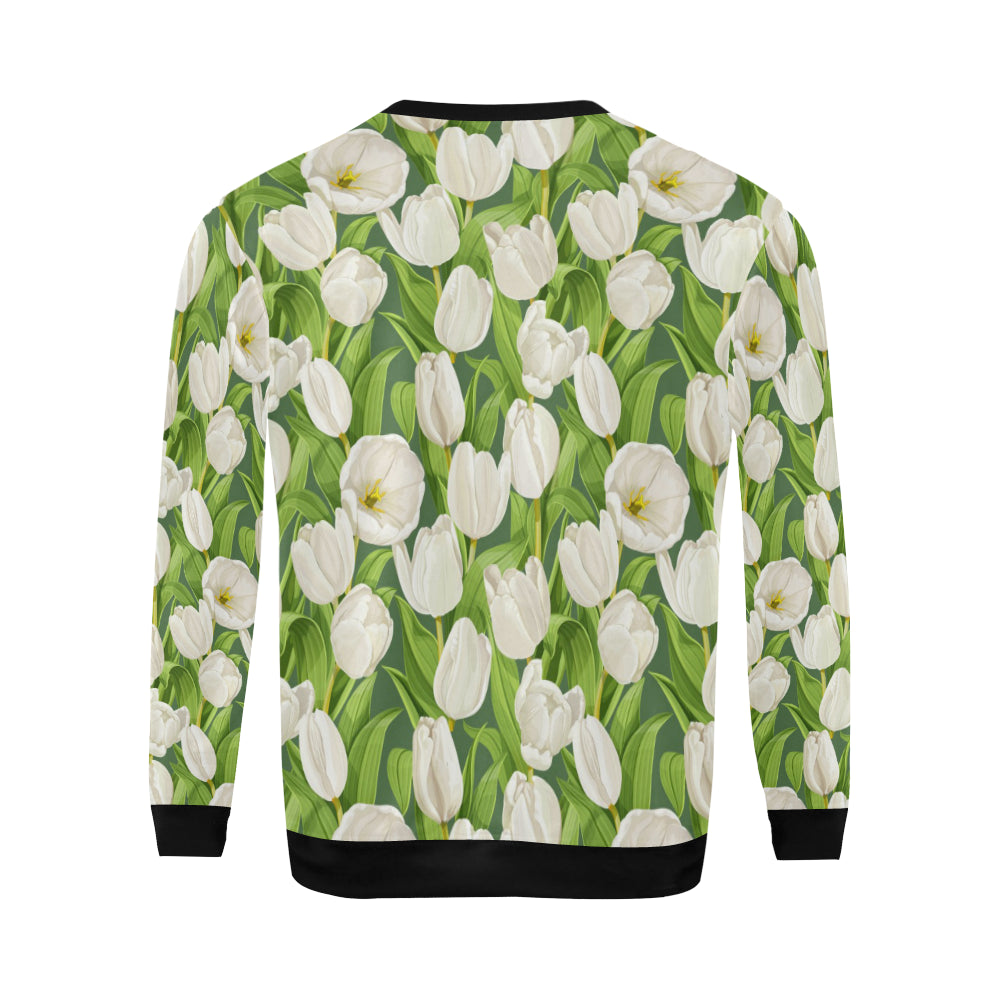 Tulip White Pattern Print Design TP05 Men Long Sleeve Sweatshirt