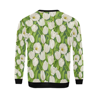Tulip White Pattern Print Design TP05 Men Long Sleeve Sweatshirt