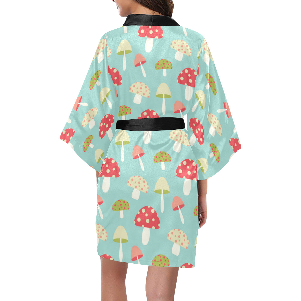 Mushroom Pattern Print Design A01 Women's Short Kimono