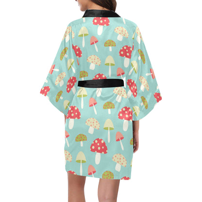 Mushroom Pattern Print Design A01 Women's Short Kimono