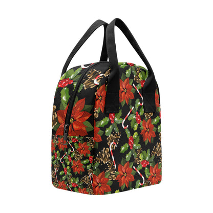 Poinsettia Pattern Print Design POT01 Insulated Lunch Bag