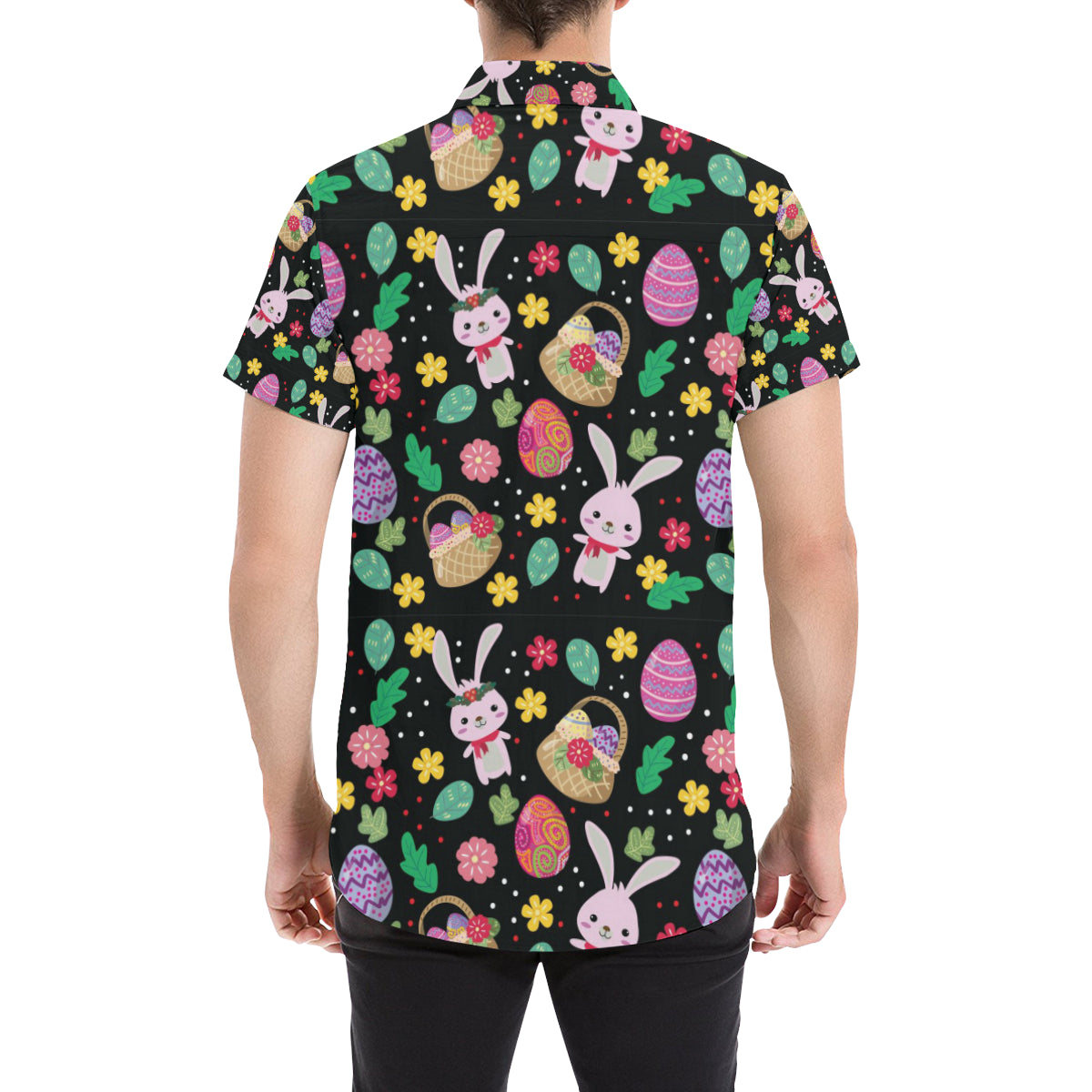 Easter Eggs Pattern Print Design RB05 Men's Short Sleeve Button Up Shirt