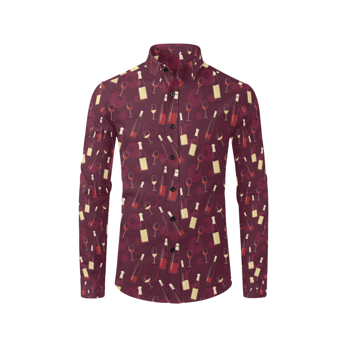 Wine Themed Pattern Print Men's Long Sleeve Shirt