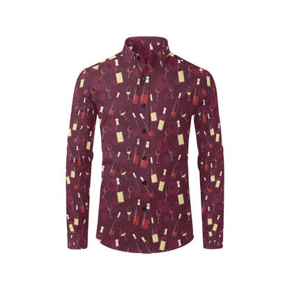 Wine Themed Pattern Print Men's Long Sleeve Shirt