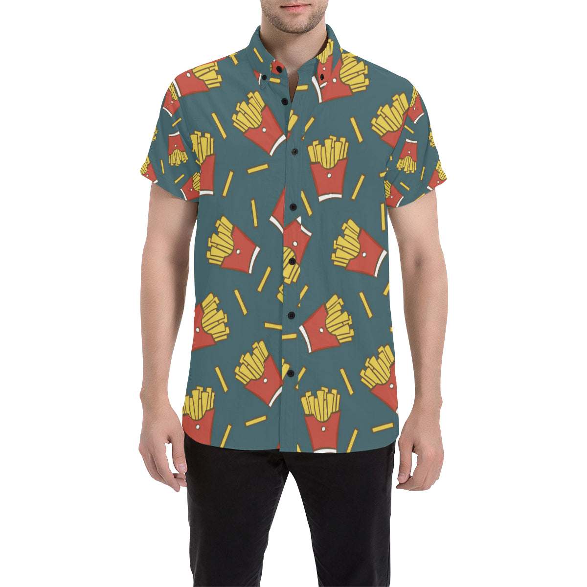 French Fried Pattern Print Design 04 Men's Short Sleeve Button Up Shirt