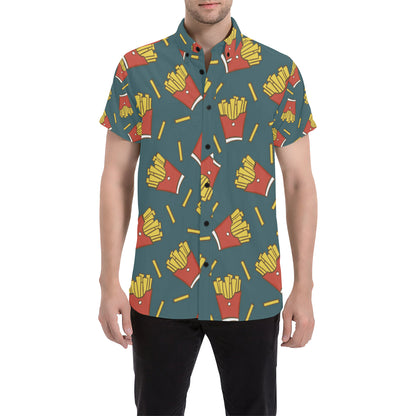 French Fried Pattern Print Design 04 Men's Short Sleeve Button Up Shirt