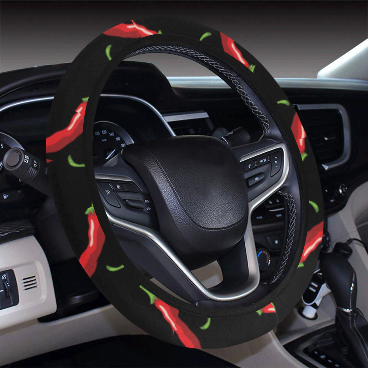 Chilli Pepper Pattern Print Design 01 Steering Wheel Cover with Elastic Edge