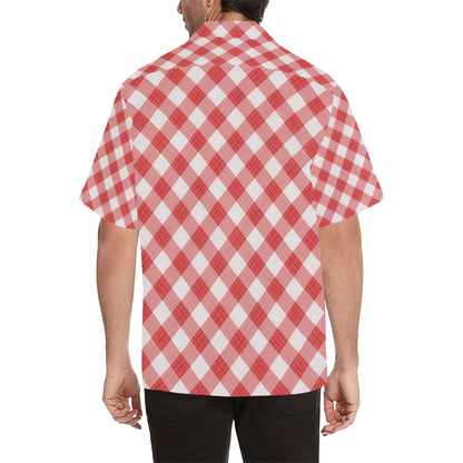 Gingham Red Pattern Print Design 01 Men's Hawaiian Shirt