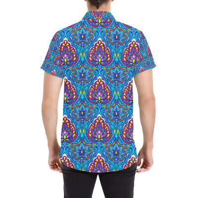 lotus Boho Pattern Print Design LO010 Men's Short Sleeve Button Up Shirt