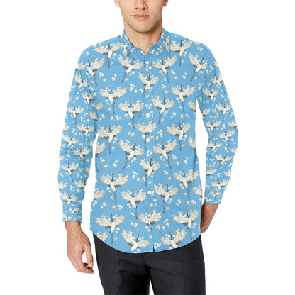 Crane Pattern Print Design 03 Men's Long Sleeve Shirt