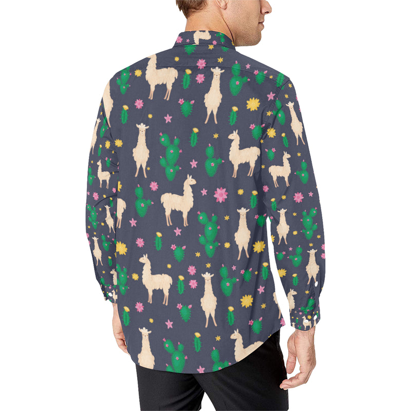 Llama Cactus Pattern Print Design 012 Men's Long Sleeve Shirt