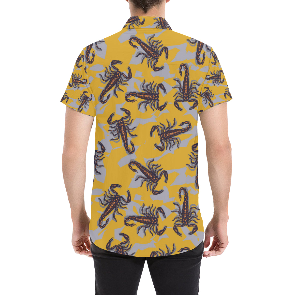 Scorpion Pattern Print Design 01 Men's Short Sleeve Button Up Shirt