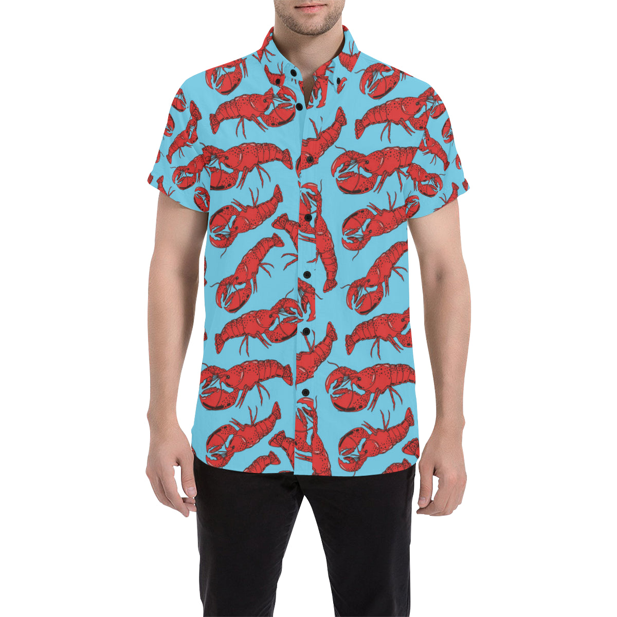 Lobster Red Pattern Print Design 03 Men's Short Sleeve Button Up Shirt