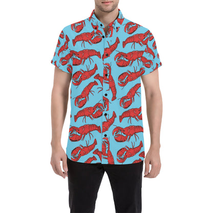 Lobster Red Pattern Print Design 03 Men's Short Sleeve Button Up Shirt