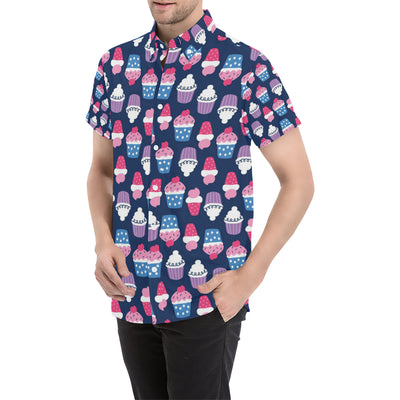 Cupcake Pattern Print Design CP04 Men's Short Sleeve Button Up Shirt