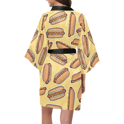 Hot Dog Pattern Print Design 01 Women's Short Kimono