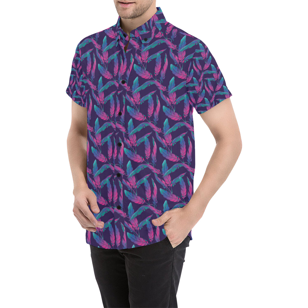 Banana Leaf Pattern Print Design 08 Men's Short Sleeve Button Up Shirt