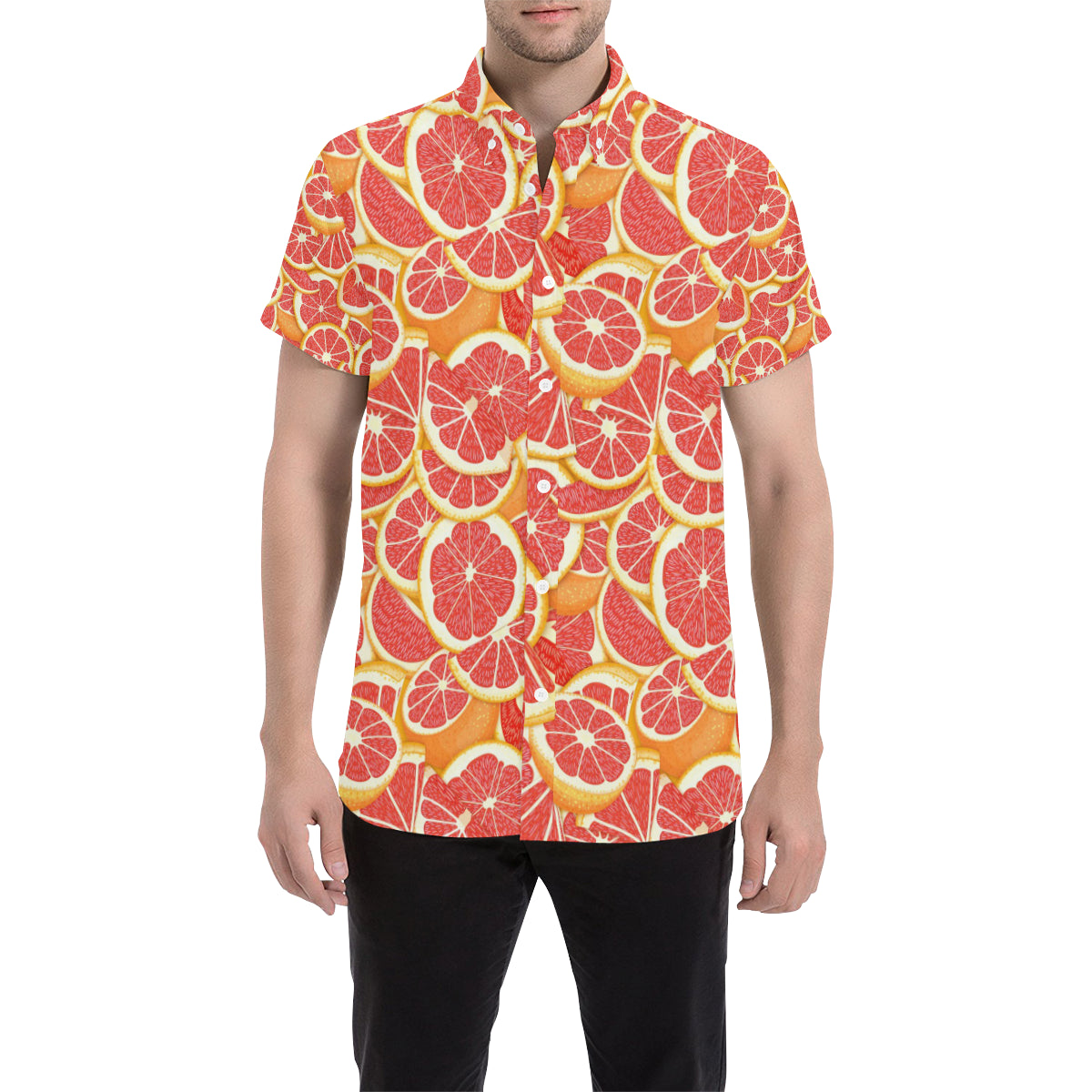 Grapefruit Pattern Print Design GF02 Men's Short Sleeve Button Up Shirt