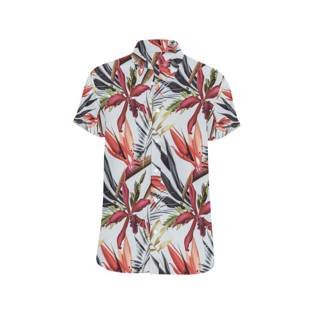 Tropical Flower Pattern Print Design TF021 Men's Short Sleeve Button Up Shirt