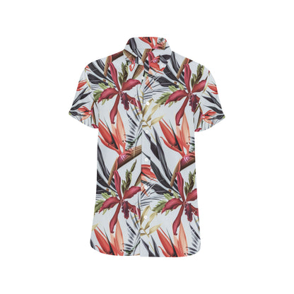 Tropical Flower Pattern Print Design TF021 Men's Short Sleeve Button Up Shirt