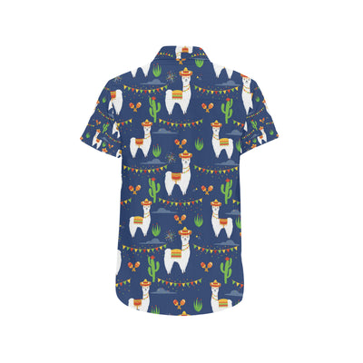 Llama Cactus Pattern Print Design 05 Men's Short Sleeve Button Up Shirt