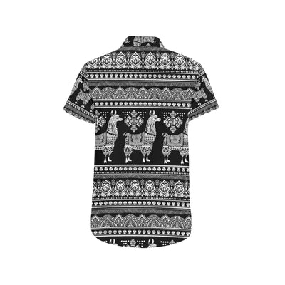 Llama Aztec Style Pattern Print Design 01 Men's Short Sleeve Button Up Shirt