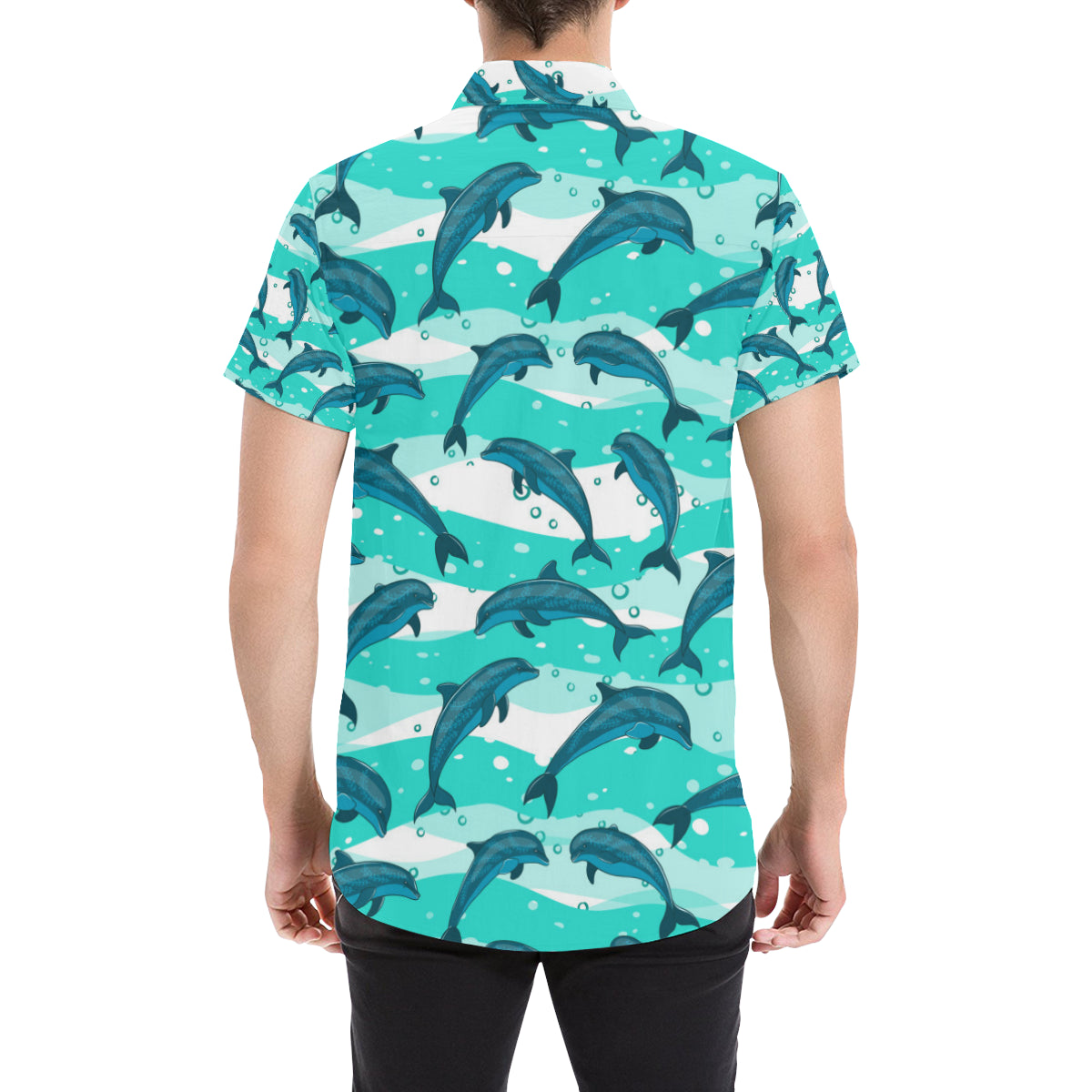 Dolphin Design Print Pattern Men's Short Sleeve Button Up Shirt