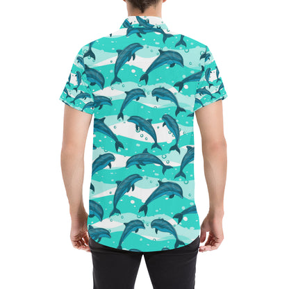 Dolphin Design Print Pattern Men's Short Sleeve Button Up Shirt