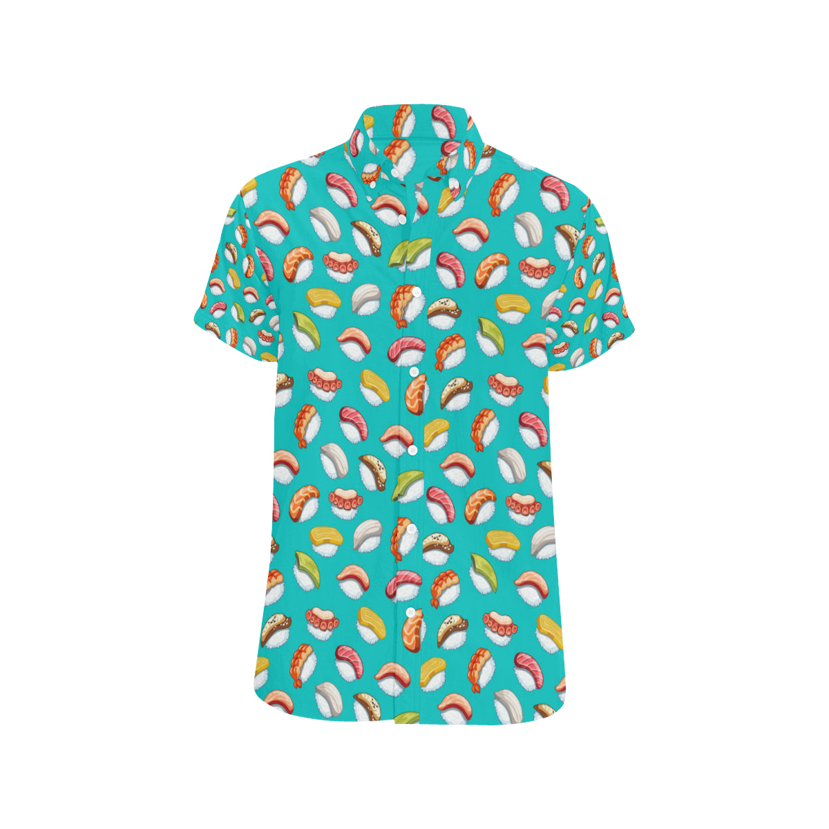 Sushi Themed Print Men's Short Sleeve Button Up Shirt
