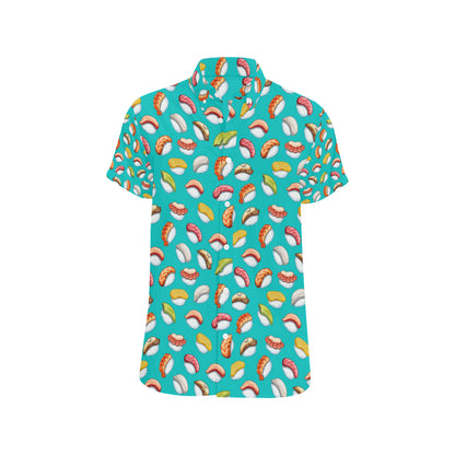 Sushi Themed Print Men's Short Sleeve Button Up Shirt