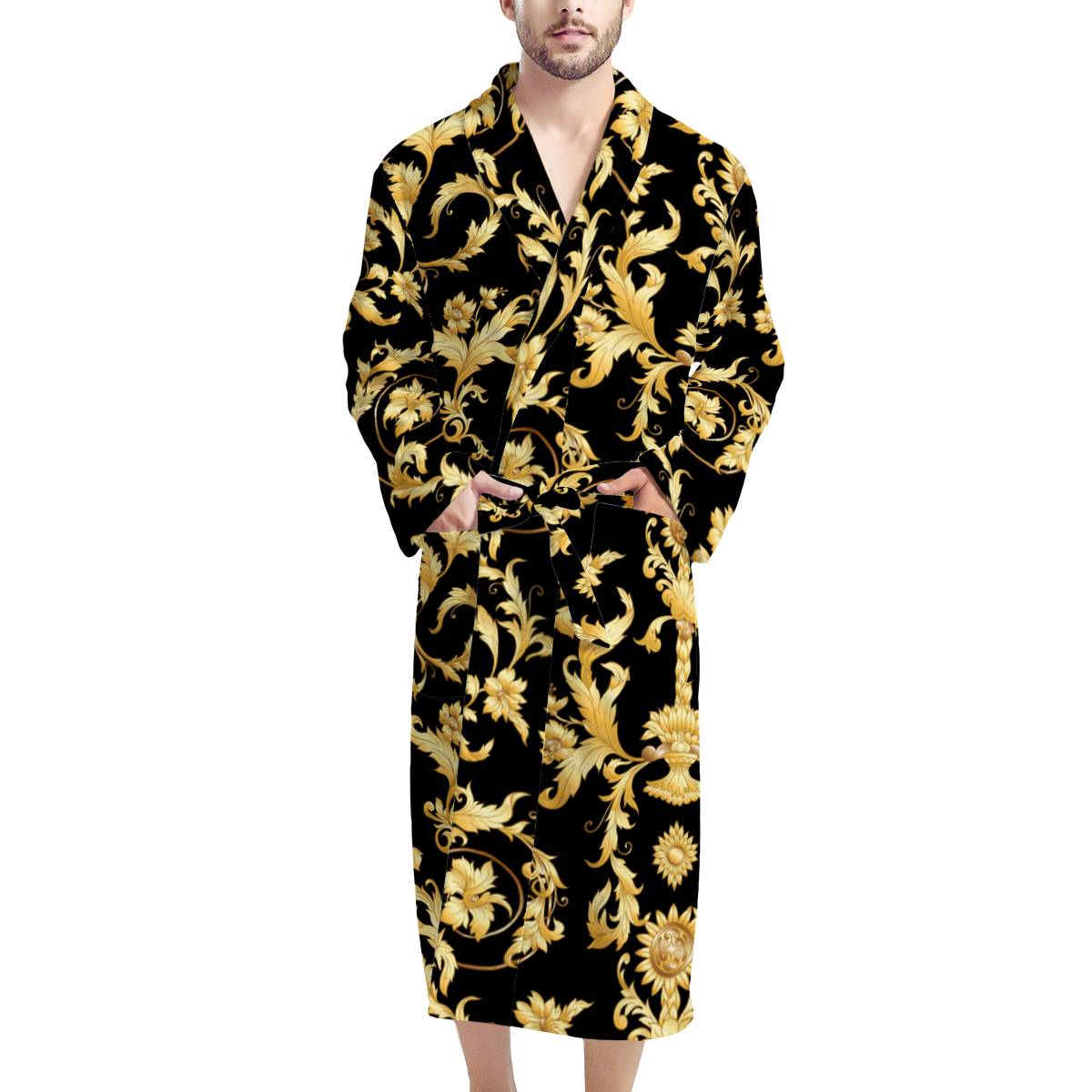 Baroque Golden Pattern Print Design 04 Men Bathrobe